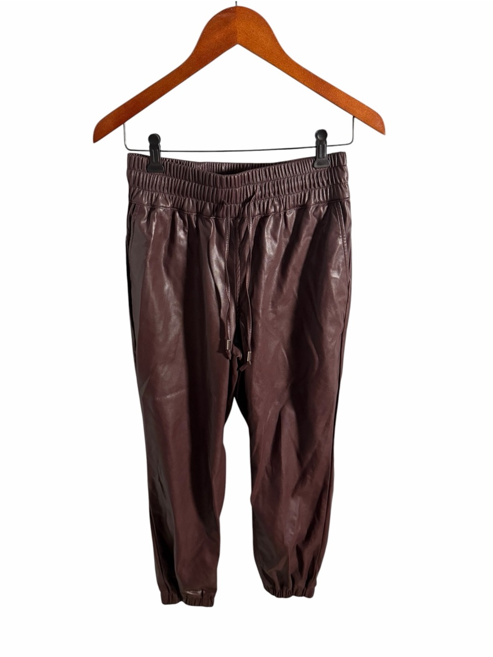 Blank NYC Faux Leather Jogger Pants - Brown/Wine Lined S